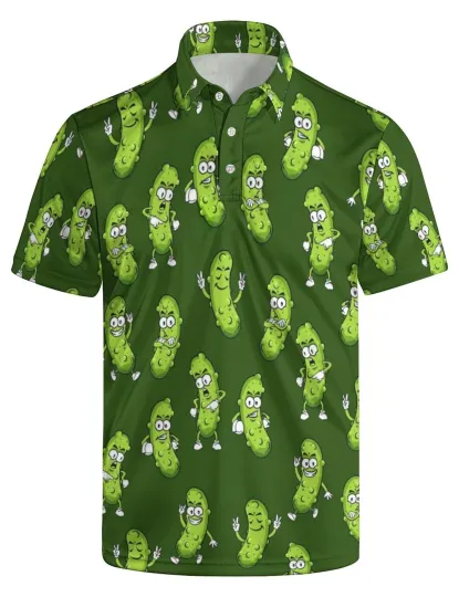 Men's Funny Golf Polo Shirt, Collared Short Sleeve Pickles Print