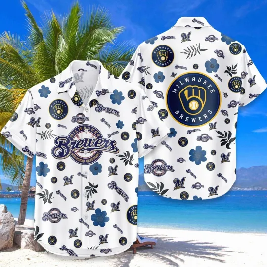 Milwaukee Baseball Team Brewerss Hawaiian Button Down Shirt Unisex Adults S-5XL