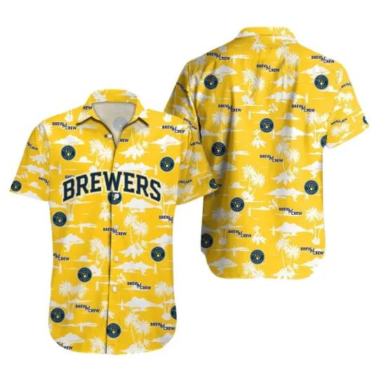 Discover Milwaukee Baseball Team Brewerss Hawaiian Button Down Shirt Unisex Adults S-5XL