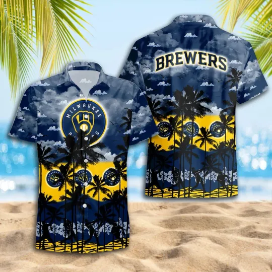 Discover Milwaukee Baseball Team Brewerss Hawaiian Button Down Shirt Unisex Adults S-5XL