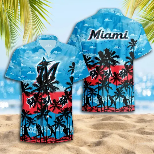Discover Miami Baseball Team Marlinss Hawaiian Button Down Shirt Unisex Adults S-5XL