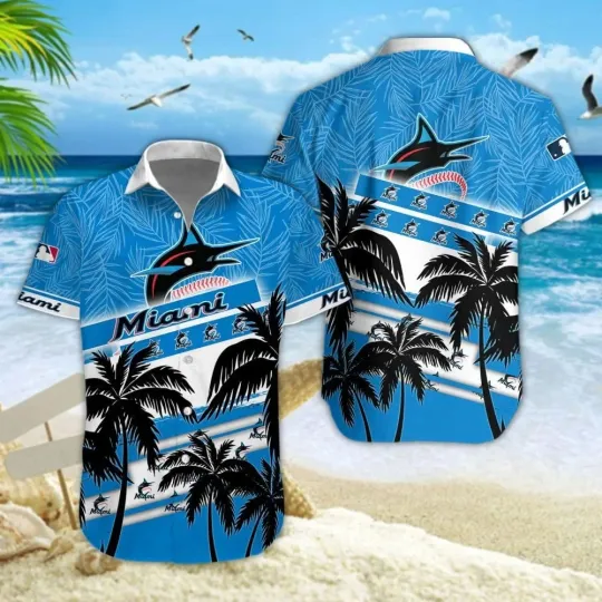 Discover Miami Baseball Team Marlinss Hawaiian Button Down Shirt Unisex Adults S-5XL