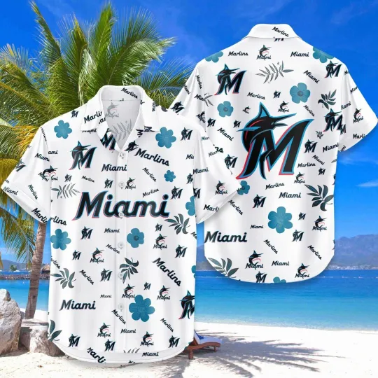 Discover Miami Baseball Team Marlinss Hawaiian Button Down Shirt Unisex Adults S-5XL