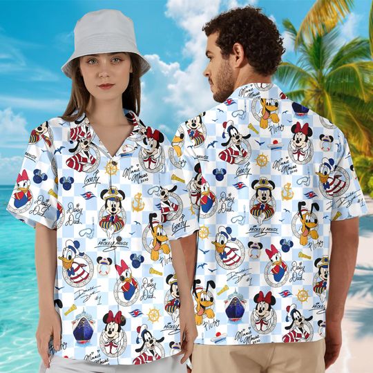 Checkerboard Cruise Squad Hawaiian Shirt, Mickey and Friends Cruise Hawaii, Disney Cruise Trip Button Up, Disney Summer Shirt, Vacation Tee