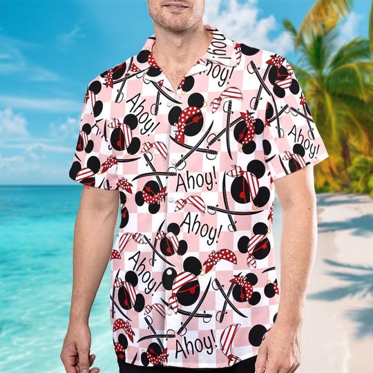 Discover Checkerboard Mickey Mouse Cruise Hawaii Shirt, Pirates of The Caribbean Mickey Mouse Ahoy Button Up, Disney Cruise Line Hawaiian Shirt