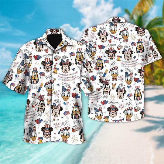 Discover Disney 4th July Disney Button Up, Mickey & Friends Signature Hawaiian Shirt, 250 Years Of Freedom Disney Cruise Gift, DCL Disney Cruise Line