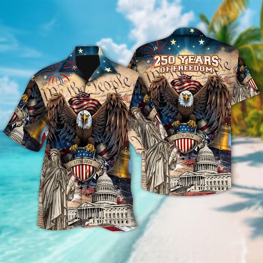 Discover USA 250th Anniversary Hawaiian Shirt, America 250 Button Shirt, Patriotic Eagle, Statue Of Liberty, 250 Years Of Freedom and Faith Gift