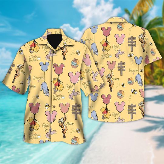 Disney Winnie The Pooh and Friends Button Up, Winnie The Pooh Hawaiian Shirt, Pooh Balloons Shirt, Disney Pooh T-Shirt, Magic Kingdom Tee