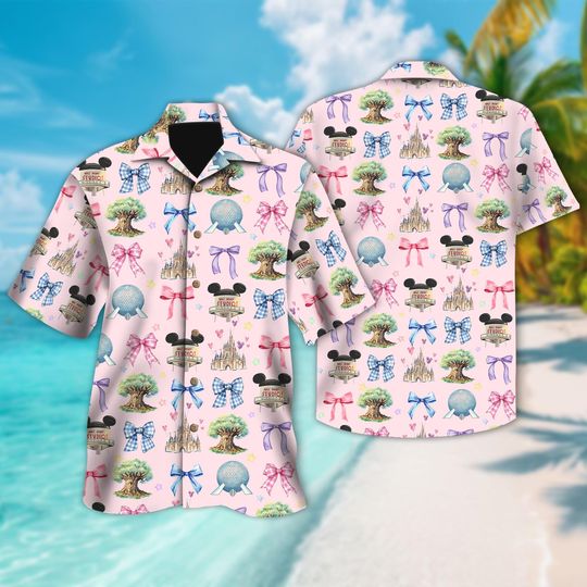 Disney Coquette Hawaiian Shirt, Walt Disney World Coquette Hawaii Shirt, Disney Castle Button Up,Hollywood Studio Crewneck, Disneyland Trip