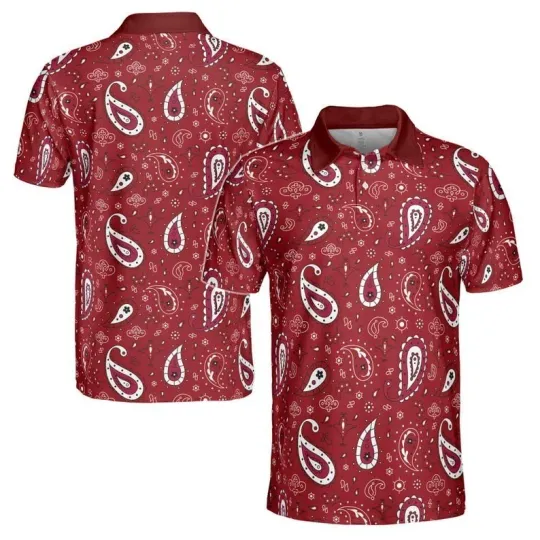Discover Paisley Bandana Burgundy Golf Polo Shirt Men’s Retro Style