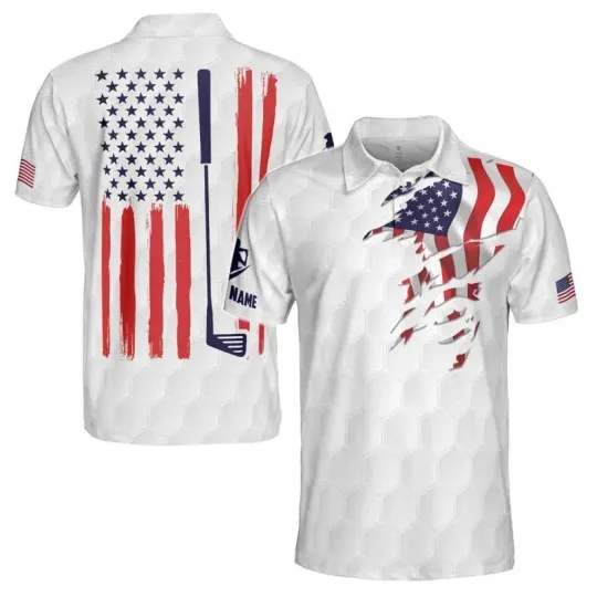 Discover Custom Name American Flag Golf Polo Shirt