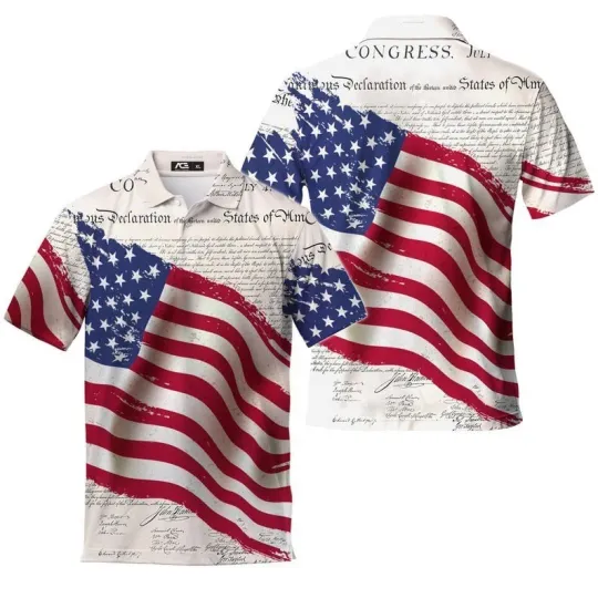 Discover Retro American Flag Polo Shirt Mens Short Sleeve Golf Tee