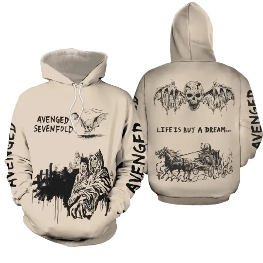 Discover Avenged Sevenfold 3D Hoodie, Life Is But A Dream Skull Bat Wings Hoodie