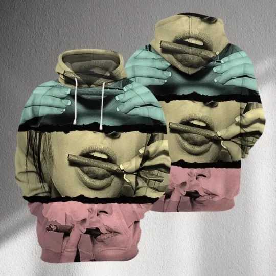 Discover Color Block Smoking Lips 3D Hoodie | Streetwear T-Shirt Sweatshirt