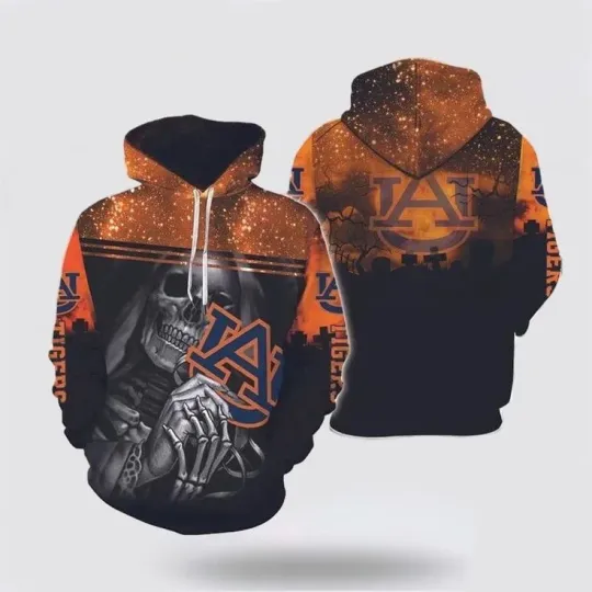 Auburn Tigers Skull Death Halloween 3D Hoodie, Auburn Tigers Fan Gifts