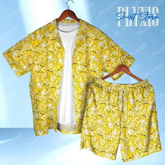 Discover Yellow Star Hawaiian Shirt Aloha Shirt, Quirky Retro Gamer Style Video Game Fan