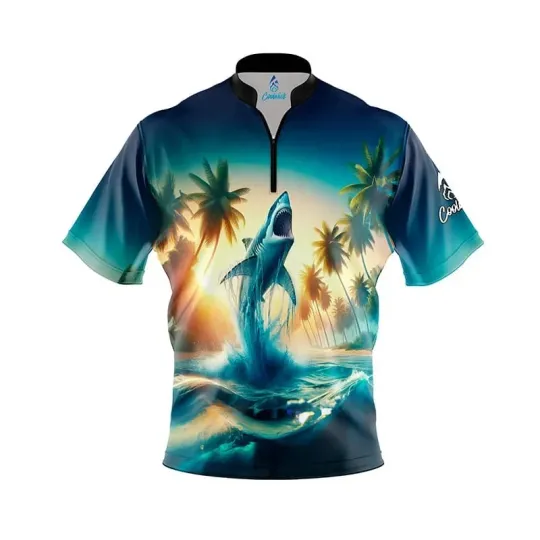 Discover Custom Name Palm Trees and Sharks Bowling Jersey Shirts - USA Size