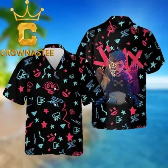 Discover Arcane League of Legends Jinx Graffiti Hawaiian Shirt for Men and Women