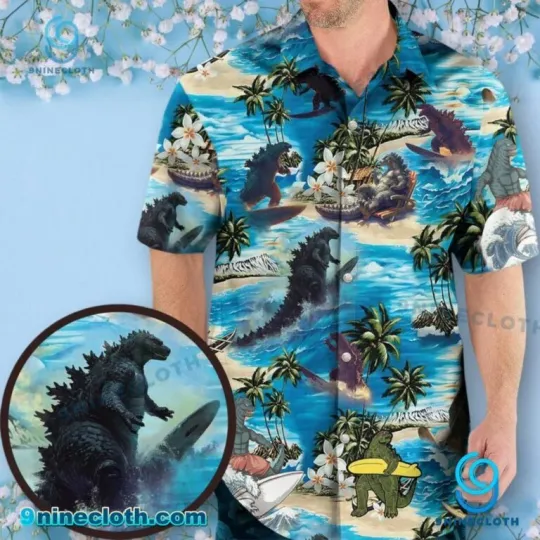 god zilla Surfing Hawaiian Shirt for Summer Beach Vibes