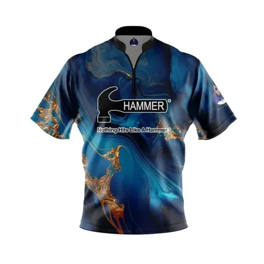 Discover Custom Name Hammer Gold Blue Melting Pot Bowling Jersey