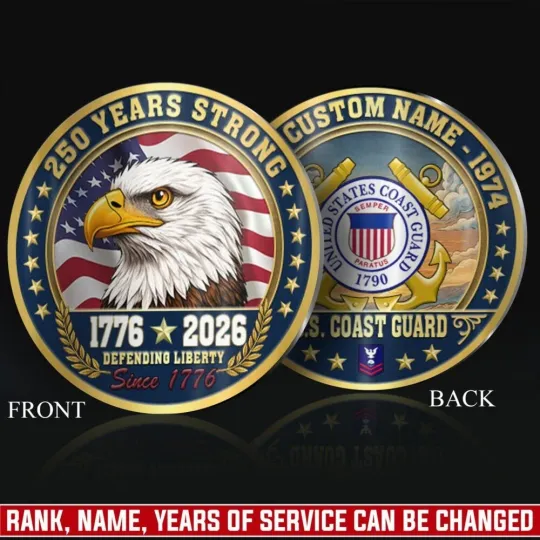 Discover US Coast Guard 1776-2026 250th Anniversary Military Printed Challenge Coin