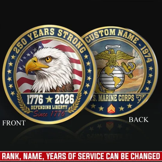 US Marine Corps 1776-2026 250th Anniversary Military Printed Challenge Coin