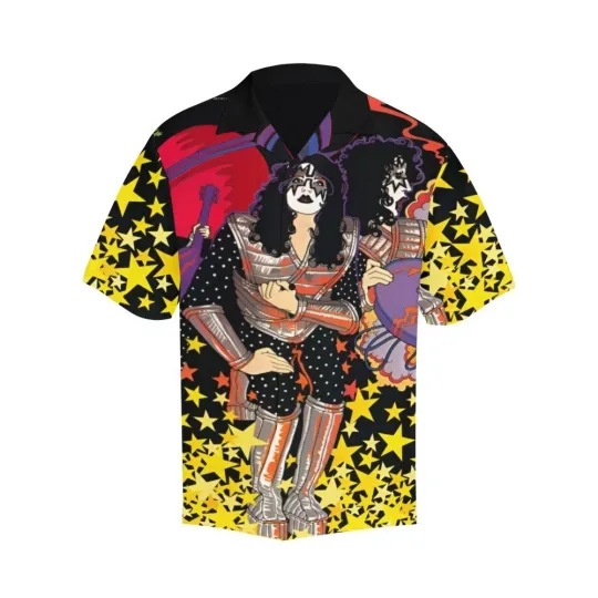 Discover Button Hawaiian Shirt. Ace Frehley. Kiss