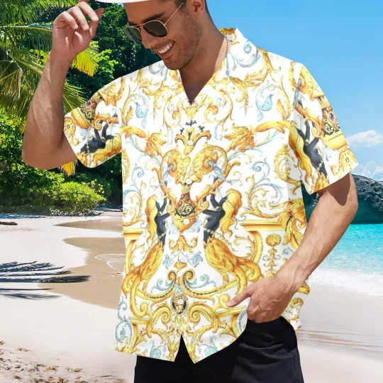 Discover Hawaiian Button Shirt Baroque Pattern