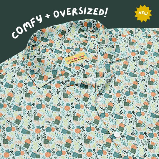 Discover Botanical Boardgame Button Up | Unisex Oversized Hawaiian Shirt | Floral Dnd | Renfest, Festival Outfit, Unique Nerdy Funny Gift Idea