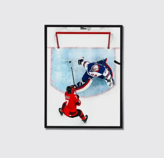 Discover Connor Hellebuyck USA Hockey 2026 Olympic Save Vertical Poster