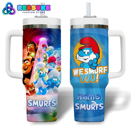 Custom Name Papa Smurf x The Smuurfs Movie 2025 Tumbler With Handle 40oz