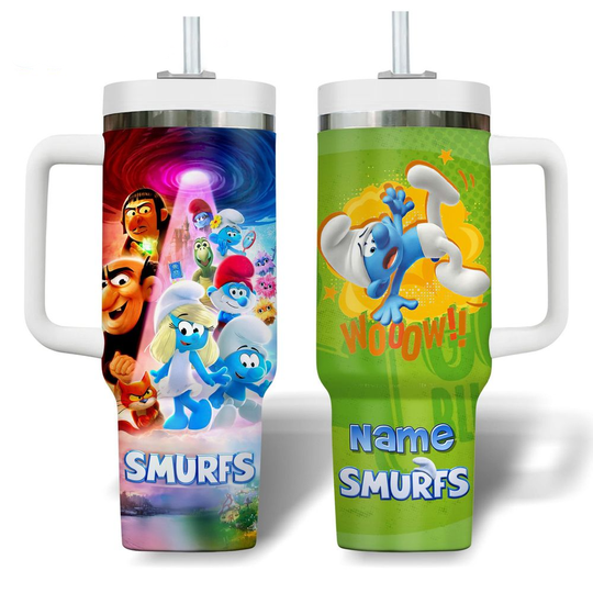 Custom Name Clumsy Smurf x The Smuurfs Movie 2025 Tumbler With Handle 40oz