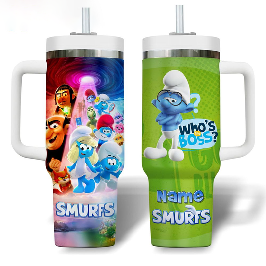 Custom Name Brainy Smurf x The Smuurfs Movie 2025 Tumbler With Handle 40oz