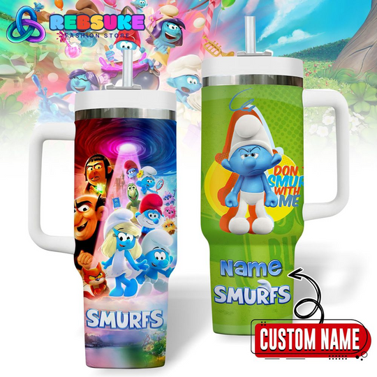 Custom Name Grouchy Smurf x The Smuurfs Movie 2025 Tumbler With Handle 40oz