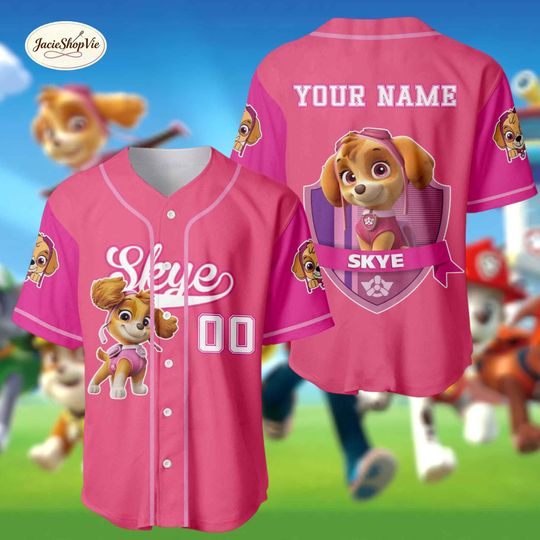 Discover Custom PAW Patrol Baseball Jersey for Kids, Personalized Cartoon Dog Team Shirt, Skye Chase Marshall Rubble Rocky Zuma Everest Birthday Gift