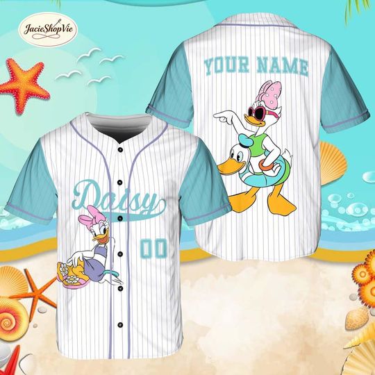 Discover Custom Daisy Duck Baseball Jersey, Disney Summer Beach Trip Shirt, Personalized Daisy Duck Pool Party Jersey