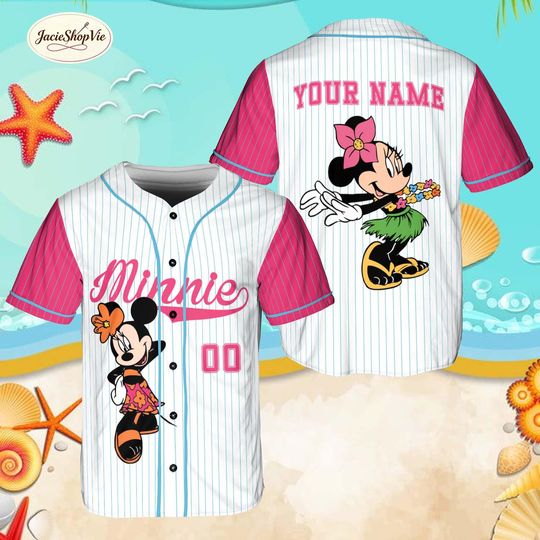 Discover Custom Minnie Mouse Baseball Jersey, Disney Summer Hawaii Vacation Shirt, Personalized Minnie Hula Jersey, Disney Family Trip Baseball Tee