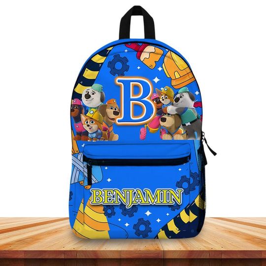 Discover Personalized Construction Puppy Backpack  Custom Name Builder Dog Bag  Cartoon Work Pup School Backpack  Cute Rescue Team Gift