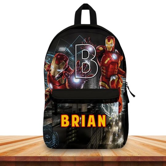 Personalized Iron Man Backpack for Boys Custom Name Bag Marvel Superhero School Backpack   Gift for Comic Fans