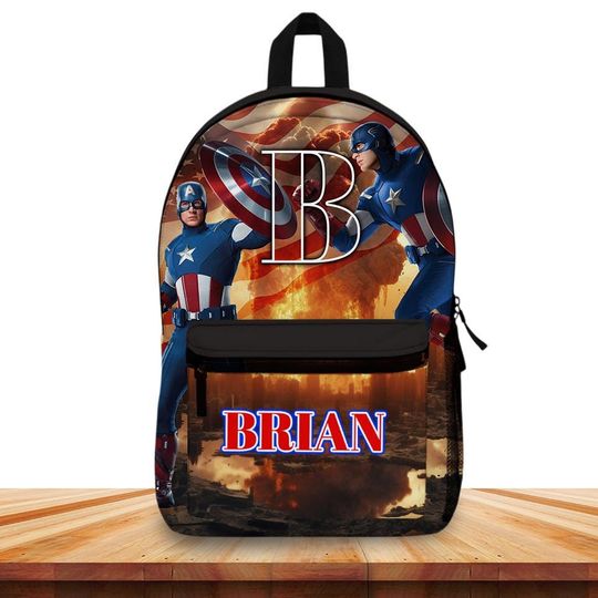 Personalized Captain America Backpack for Boys Custom Name Bag Marvel Superhero School Backpack  Gift for Comic Fans