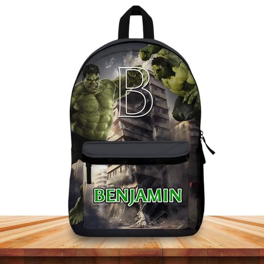 Personalized Hulk Backpack for Boys  Custom Name Bag  Marvel Superhero School Backpack Green Smash Hero Bookbag Gift for Comic Fans