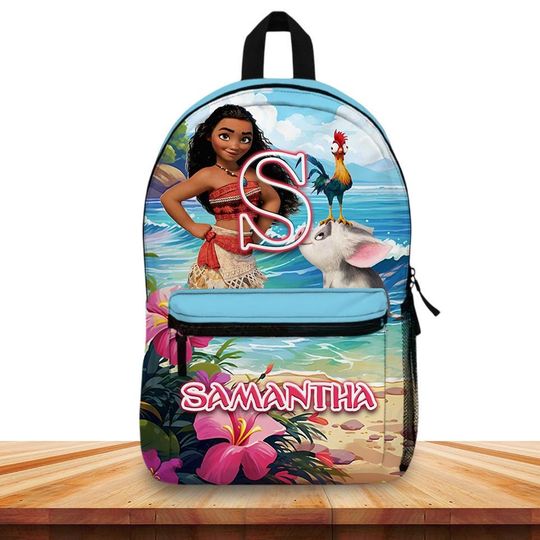 Personalized Moana Backpack for Girls  Custom Name & Initial  Princess Moana School Bag   Backpack  Fairy Tale Gift