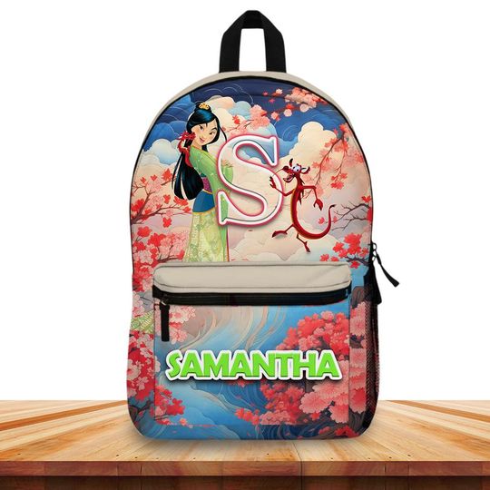 Discover Personalized Mulan Backpack for Girls  Custom Name & Initial  Princess Mulan School Bag   Backpack  Fairy Tale Gift