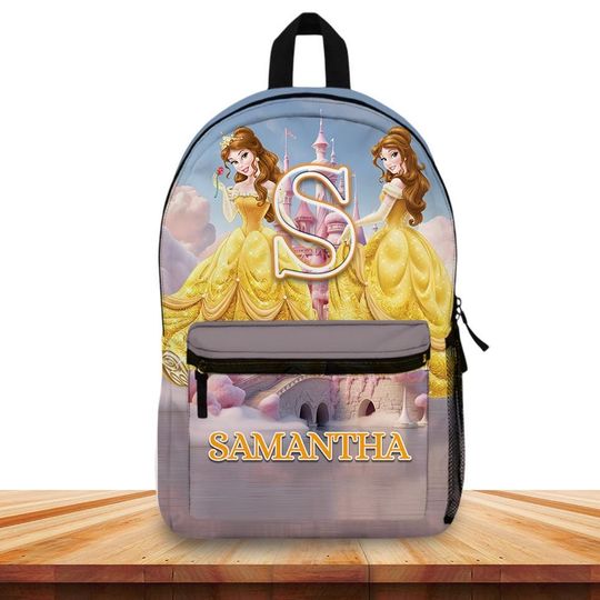 Personalized Beauty and the Beast  Backpack for Girls  Custom Name & Initial  Princess Belle School Bag  Fairy Tale Gift