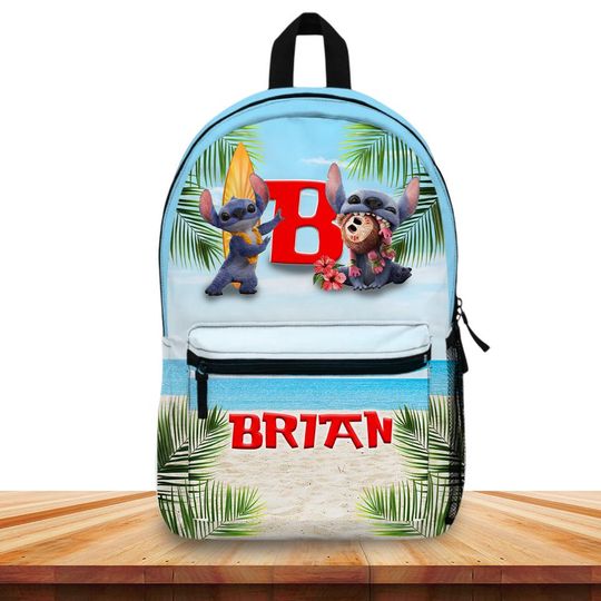 Discover Personalized Stitch Live Action Backpack - Custom Name & Initial School Bag - Tropical Beach Theme 17" Backpack - Disney Inspired Gift