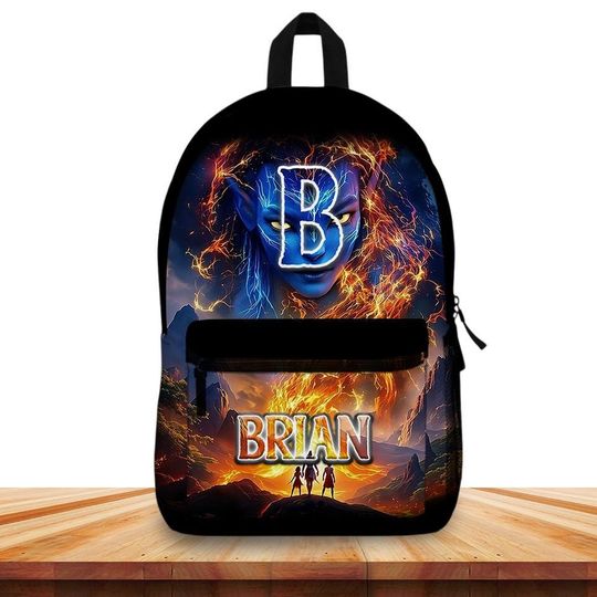 Discover Personalized Avatar Fire and Ash School Backpack - Custom Name Boys & Girls Bookbag - Sci-Fi Movie Theme Bag