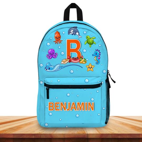 Personalized Ocean Theme Backpack, Custom Name School Bag for Boys and Girls, Under the Sea Children's Daypack, Kindergarten Gift Bag