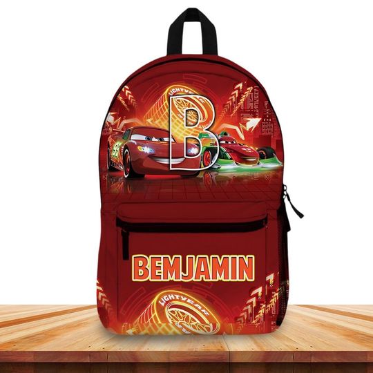 Discover Custom Cars Theme Backpack for Boys, Personalized Name School Bag, Toddler Racing Car Bookbag, Back to School Gift, 17-Inch Durable Bag