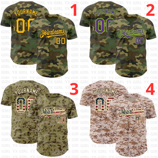 Discover Custom Camo Gold-Black Salute To Service Baseball Jersey 3D Printed Men Women Shirt Casual Shirts Sport Unisex Tops