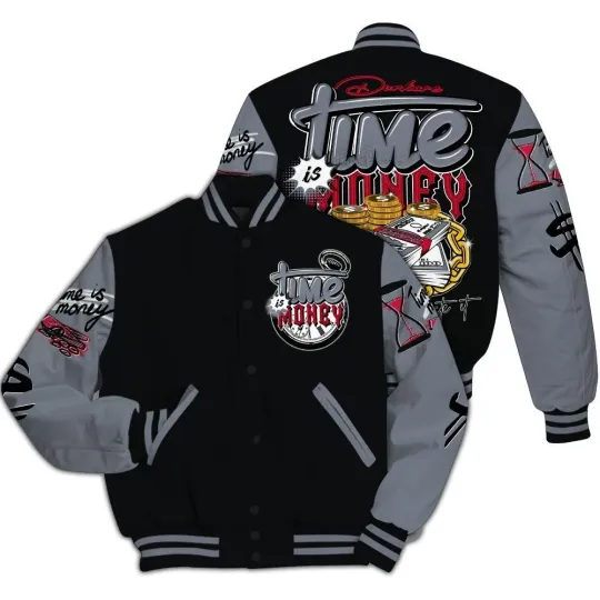 Discover Time Is Money All Over Print Baseball Jacket